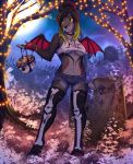  2018 anthro black_fur breasts canine clothed clothing detailed_background digital_media_(artwork) digitigrade eyelashes female fur hybrid looking_at_viewer mammal membranous_wings midriff navel night outside shariea sky solo standing star starry_sky wings yellow_eyes 