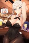  alcohol alternate_costume animal_ears assassin_(fate/stay_night) beer blush breasts bunny_ears bunnysuit chiyo_(pk19981234) cleavage fate/grand_order fate_(series) miyamoto_musashi_(fate/grand_order) pantyhose 