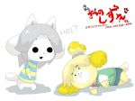  2016 animal_crossing dlrowdog isabelle_(animal_crossing) nintendo simple_background temmie_(undertale) undertale video_games white_background 