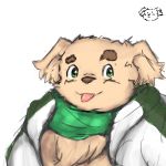  2018 anthro canine cusith dog green_eyes kusosensei male mammal simple_background slightly_chubby solo tokyo_afterschool_summoners white_background 
