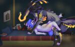 abdominal_bulge absurd_res andromorph andromorph/male andromorph_penetrated anthro arm_tattoo balls bed bestiality big_balls black_hooves blitz_(vulpaphyla) blue_hair blue_tail blue_wall blush bodily_fluids canid canine canis cum cum_inside deer dexy_noland digital_extremes duo feral feral_penetrating floor fur furniture genital_fluids genitals gold_trim grey_body grey_fur hair heart_symbol hi_res hooves hybrid intersex intersex/male intersex_penetrated looking_pleasured looking_up looking_up_at_partner male male_penetrating mammal nude open_mouth panzer_vulpaphyla pariahpuppy penetration pillow plushie purple_tongue tail tattoo tencent tongue vulpaphyla warframe wolf wood wood_floor x-ray_view yellow_tongue