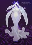 2019 5_fingers anthro aquatic_dragon armwear background_text biped black_eyebrows blue_eyes blush blush_lines blush_through_hair breasts claws clothed clothed_anthro clothed_female clothing dark_tentacles digital_media_(artwork) dragon dress eyebrow_through_hair eyebrows eyelashes eyelashes_through_hair feet female female_anthro fingers front_view full-length_portrait glistening glistening_arms glistening_eyes glistening_fingers glistening_hands glistening_tail glistening_toes hair hair_between_eyes hi_res humanoid_hands japanese_description japanese_text kemono long_hair marine multicolored_face multicolored_fingers multicolored_hands mythological_creature mythological_scalie mythology noah_(artist) non-mammal_breasts open_mouth pink_blush portrait purple_arms purple_background purple_fingers purple_hands purple_tail purple_tentacles purple_toe_claws purple_toes scalie simple_background solo standing tail tentacles text thin_eyebrows toe_claws toes tooca translation_request translucent translucent_clothing translucent_dress translucent_hair two_tone_face two_tone_fingers two_tone_hands veil white_armwear white_clothing white_dress white_hair wide_hipped_anthro wide_hipped_female wide_hips yellow_face yellow_fingers yellow_hands yellow_neck