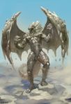  2018 anthro balls chunie claws detailed_background digital_media_(artwork) dragon erection hi_res humanoid_penis male muscular muscular_male nude open_mouth penis petrification sculpture solo standing statue wings 