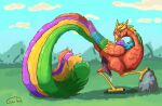 asian_mythology avian avian_feet beak bodily_fluids east_asian_mythology european_mythology fabulous_beasts feathered_tail feathers feral genital_fluids genitals greek_mythology gyrotech hi_res lord_fenghuang_(youshouyan) male multicolored_body mythological_avian mythological_bird mythological_creature mythological_fenghuang mythological_firebird mythology penis phoenix pinup pose precum presenting rainbow_body red_body solo tail