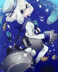  1girl artist_name black_shoes blue_eyes blue_neckerchief blue_sailor_collar blue_skirt closed_mouth clownfish commentary_request crop_top dixie_cup_hat fish hat inkling inkling_girl inkling_player_character long_sleeves looking_at_viewer matsushita_(matsudbox) medium_hair military_hat nautilus_(splatoon) neckerchief pantyhose pointy_ears sailor_collar sailor_shirt shirt shoes skirt solo splatoon_(series) tentacle_hair tilted_headwear underwater white_hair white_hat white_pantyhose white_shirt 
