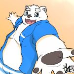  2018 anthro bear belly blue_eyes clothed clothing fur humanoid_hands kusosensei male mammal overweight overweight_male polar_bear shirane_kan simple_background solo utau white_fur 