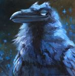  2018 avian beak bird blue_eyes corvid crow headshot_portrait kenket portrait smile solo traditional_media_(artwork) 