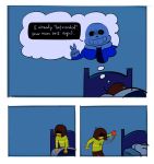  &lt;3 anicream animated_skeleton bed bone comic deltarune dialogue english_text human kris_(deltarune) mammal peace_sign_(disambiguation) sans_(undertale) skeleton sleeping text undead undertale video_games 