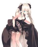  :d black_bow black_dress black_gloves blue_eyes bow breasts choker cis05 cleavage dress eyebrows_visible_through_hair fan fate/grand_order fate_(series) feathers floating_hair gloves hair_bow hair_feathers holding holding_fan jewelry leaning_forward long_hair looking_at_viewer marie_antoinette_(fate/grand_order) medium_breasts necklace open_mouth shiny shiny_hair silver_hair simple_background skirt_hold sleeveless sleeveless_dress smile solo standing strapless strapless_dress twintails very_long_hair white_background white_feathers 