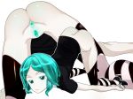  1girl anus aqua_eyes aqua_hair ass bottomless female gem_uniform_(houseki_no_kuni) hidekichi_(09075470338) high_heels houseki_no_kuni looking_at_viewer open_clothes pale_skin phosphophyllite pussy shirt short_hair shorts solo top-down_bottom-up 