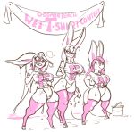  anthro blush breasts clothing female group jintonic lagomorph legwear mammal monochrome nipple_bulge open_mouth pussy rabbit smile standing thick_thighs thigh_highs voluptuous wet_clothing 
