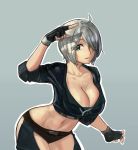  1girl angel_(kof) blue_eyes breasts cleavage king_of_fighters large_breasts midriff navel snk tagme 