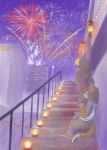  2018 anthro brown_hair clothed clothing detailed_background digital_media_(artwork) duo fireworks hair herpestid mammal mongoose night outside sitting sky smile unimpressive 