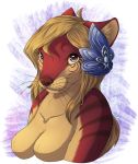  2015 ahoge anthro artist_signature bangs blonde_hair breasts brooch brown_fur brown_nose bust_portrait collarbone dei digital_media_(artwork) featureless_breasts female flygon017 fur gem hair hair_brooch jewelry looking_at_viewer mammal medium_snout multicolored_fur mustelid otter parted_bangs portrait shiny_eyes shiny_fur shiny_hair shiny_nose simple_background smile snout solo striped_fur stripes tan_fur whiskers 