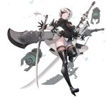 1girl android ass black_dress blindfold boots breasts dress feather-trimmed_sleeves hairband high_heel_boots high_heels large_breasts nier_(series) nier_automata puffy_sleeves short_hair silver_hair solo soul_calibur soulcalibur_vi sword thigh_boots thighhighs weapon yorha_no._2_type_b 