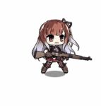  animated animated_gif blue_hair boots crossover girls_frontline gloves gun hair_ribbon long_hair lowres multicolored_hair pointing red_eyes red_hair ribbon riela_marcellis saru senjou_no_valkyria senjou_no_valkyria_3 solo two-tone_hair weapon 