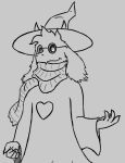  &lt;3 2018 anthro caprine clothed clothing deltarune eyewear glasses goat hat killdark looking_at_viewer mammal monochrome ralsei robe scarf simple_background solo white_background 