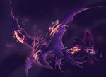  2018 ambiguous_gender claws digital_media_(artwork) dragon feathers feral kuraon membranous_wings purple_background purple_feathers simple_background solo wings 