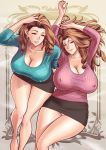  2girls breasts brown_hair cleavage huge_breasts multiple_girls siblings sisters tatsunami_youtoku twin_milf twins 