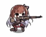  animated animated_gif blue_hair boots crossover firing girls_frontline gloves gun hair_ribbon kneeling long_hair lowres multicolored_hair red_hair ribbon riela_marcellis rifle saru senjou_no_valkyria senjou_no_valkyria_3 skirt solo two-tone_hair weapon 