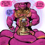  2018 anthro biceps coiling collar dialogue domination dramamine duo english_text fangs gem gold_necklace hypnosis imminent_vore jewelry lock male_domination mammal mind_control naga necklace nipples pecs reptile ring scalie snake speech_bubble submissive_male text vore 