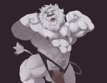  abs balls biceps black_nose clothing erection felid flexing fur ghoskee green_eyes invalid_tag jockstrap lion looking_at_viewer male mammal muscular muscular_male nipples open_mouth pantherine pecs penis pubes simple_background solo torn_clothing underwear white_fur 
