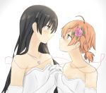  black_hair blush breasts brown_eyes brown_hair dress flower hair_flower hair_ornament holding_hands koito_yuu looking_at_another medium_breasts multiple_girls nanami_touko red_string simple_background small_breasts smile string user_exnj2834 wedding_dress white_background wife_and_wife yagate_kimi_ni_naru yuri 