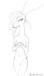  antelope anthro black_and_white breasts covering covering_breasts covering_self crossed_arms disney female front_view gazelle gazelle_(zootopia) hair horn looking_at_viewer mammal monochrome nipples nude open_mouth portrait pussy qrog simple_background sketch snout solo standing three-quarter_portrait white_background zootopia 