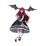  absurdres bad_id bad_twitter_id black_capelet black_dress black_footwear black_wings book capelet demon_girl demon_tail dress floating_hair full_body head_wings highres holding holding_book koakuma large_wings long_hair long_sleeves mary_janes petticoat red_hair shirt shishi_osamu shoes simple_background smile socks solo tail touhou white_background white_legwear white_shirt wings yellow_eyes 