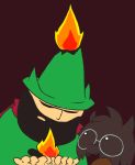  black_fur brad_armstrong_(character) caprine clothed clothing cosplay crossover darayajonjet deltarune duo eyewear fire fur glasses goat human lisa_the_painful mammal no_shading ralsei red_scarf scarf simple_background 