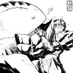  absurdres armor blush cete_(controllingtime) dodogama dodogama_(armor) greyscale happy highres monochrome monster_hunter monster_hunter:_world one_eye_closed solo 