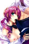  breasts comic_aun cum fellatio misaki_kurehito nipples open_shirt possible_duplicate utsugi_sari 