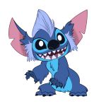  2017 4_fingers absurd_res alien alternate_form blue_claws blue_eyes blue_fur blue_nose chest_tuft claws crossover disney experiment_(species) fluffy fur gremlins hair hi_res lilo_and_stitch looking_at_viewer nippy13 notched_ear open_mouth open_smile silver_hair simple_background smile solo stitch tuft white_background 