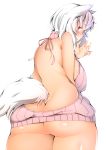  animal_ears ass bare_back breasts cowboy_shot highres inubashiri_momiji large_breasts looking_at_viewer looking_back meme_attire plump red_eyes shishi_juuroku short_hair sideboob simple_background solo tail thick_eyebrows thick_thighs thighs touhou virgin_killer_sweater white_background white_hair wolf_ears wolf_tail 