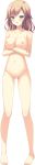 absurdres aqua_eyes ass_visible_through_thighs barefoot blush breasts collarbone crossed_arms deatte_5-fun_wa_ore_no_mono! eyebrows_visible_through_hair full_body highres ikegami_akane large_breasts light_brown_hair long_hair long_image looking_at_viewer navel nipples no_pussy nude official_art open_mouth shinonome_azusa solo standing tall_image transparent_background 