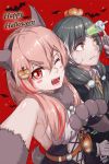  a_bao animal_costume animal_ears bat black_hair commentary_request cosplay earrings fake_animal_ears frankenstein's_monster frankenstein's_monster_(cosplay) girls_frontline heterochromia highres jack-o'-lantern jewelry m4_sopmod_ii_(girls_frontline) multiple_girls one_eye_closed pink_hair pumpkin red_eyes ro635_(girls_frontline) tail werewolf wolf_costume wolf_ears wolf_paws wolf_tail yellow_eyes 