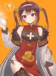  after_suko azur_lane baozi breast_cutout brown_hair china_dress chinese_clothes commentary_request dress flat_chest food hairband ping_hai_(azur_lane) red_eyes string_panties twintails 