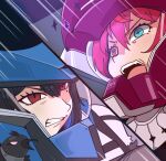  2girls black_hair blue_eyes blue_hair clenched_teeth helmet highres hololive hololive_english irys_(hololive) mole mole_under_eye multicolored_hair multiple_girls nerissa_ravencroft open_mouth purple_eyes purple_hair rayea red_eyes screaming teeth two-tone_hair virtual_youtuber 