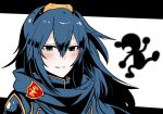  blue_eyes blue_hair blush cape fire_emblem fire_emblem:_kakusei itosiki_zetu long_hair looking_at_viewer lucina mr._game_&amp;_watch open_mouth simple_background smile solo super_smash_bros. super_smash_bros._ultimate tiara 