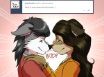  anthro black_hair black_nose brown_hair brown_nose canine duo eyes_closed female hair mammal mykegreywolf 