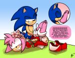 absurd_res amy_rose anthro blue_body duo eulipotyphlan feet female foot_fetish foot_sniffing hedgehog hi_res lettuce_(artist) male mammal pink_body sega smile sniffing soles sonic_the_hedgehog sonic_the_hedgehog_(series) speech_bubble text toes