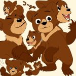  &gt;:3 2015 4_toes :3 bear black_eyes brother_bear brown_fur claws cub digital_media_(artwork) eyes_closed featureless_crotch feral fur grin hands_behind_head hindpaw japanese_text koda looking_at_viewer lying mammal manmosu_marimo multiple_images naughty_face nude open_mouth paws reclining semi-anthro simple_background smile smirk solo standing teeth text toes white_background young 