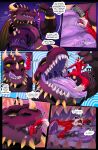 abyss_(big-bang-baneko) anthro canid canine clothed clothing comic dialogue dragon duo english_text extreme_size_difference facial_spikes fox gaping_mouth head_spikes hi_res in_mouth jaw_spikes larger_pred licking licking_lips licking_own_lips male male/male male_pred male_prey mammal membrane_(anatomy) membranous_wings molnyshko mythological_creature mythological_scalie mythology open_clothing open_mouth open_shirt open_topwear oral_vore partially_inside purple_body purple_scales scales scalie sharp_teeth shirt size_difference soft_vore spikes spikes_(anatomy) teeth text tongue tongue_out topwear unwilling_prey uvula vore wings yellow_spikes