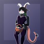 absurd_res american_opossum anthro black_clothing black_legwear black_leotard black_stockings black_thigh_highs blush bunny_costume clothing costume easter easter_egg egg embarrassed fake_ears fake_rabbit_ears fake_rabbit_tail fake_tail femboy fur green_lipstick hair hi_res holidays legwear leotard lipstick makeup male mammal marsupial piercing playboy_bunny solo stockings tail thigh_highs zarter