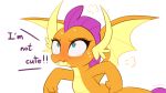  2018 angry blue_eyes blush dialogue digital_media_(artwork) dragon english_text female friendship_is_magic horn marenlicious membranous_wings my_little_pony simple_background smolder_(mlp) solo sweat text white_background wings 