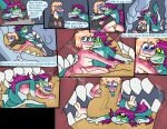 absurd_res ambiguous_penetration amphibian anthro basilisk_(the_owl_house) chimeracocks comic dialogue english_text extreme_size_difference forked_tongue genitals group hi_res king_andrias_leviathan male male/male marceline_(chimeracocks) mastectomy_scar maverick_(spoonfulofsuga) mouth_play newt penetration salamander scar sharp_teeth size_difference teeth text tongue trio