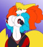  anthro big_breasts black_nipples black_sclera breasts canine delphox exxy female fox grope huge_breasts inner_ear_fluff johnithanial lactating mammal mature_female milk nintendo nipples pok&eacute;mon pok&eacute;mon_(species) purple_background simple_background solo video_games yellow_eyes 