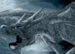  2017 black_tongue digital_media_(artwork) digital_painting_(artwork) dragon grey_scales horn nashiholy open_mouth scales scalie tongue western_dragon white_eyes 