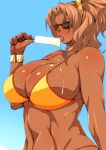  1girl bikini breasts dark_skin donson huge_breasts solo sunglasses swimsuit 