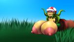  2018 anthro areola armwear big_breasts breast_expansion breasts cleavage clothed clothing day detailed_background digital_media_(artwork) elbow_gloves elfdrago eyeless female flora_fauna gloves grass green_hair hair hi_res huge_breasts humanoid hyper hyper_breasts lying mario_bros navel nintendo nipples open_mouth outside partially_clothed piranha_plant plant pot_(disambiguation) sky smile solo teeth video_games voluptuous 